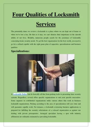 Four Qualities of Locksmith Services