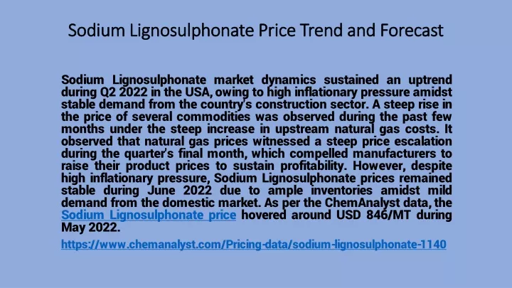 sodium lignosulphonate price trend and forecast