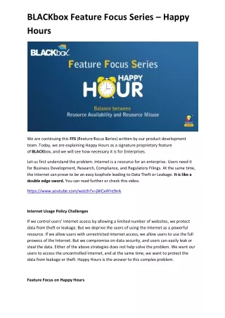 BLACKbox Feature Focus Series – Happy Hours