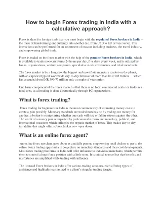 How to begin Forex trading in India with a calculative approach