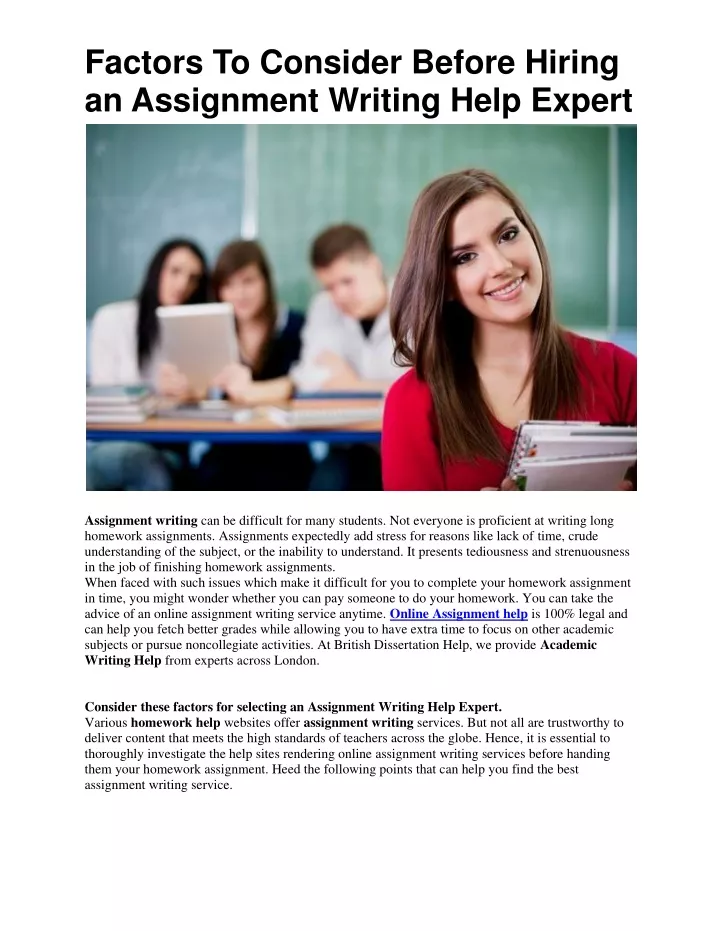 factors to consider before hiring an assignment