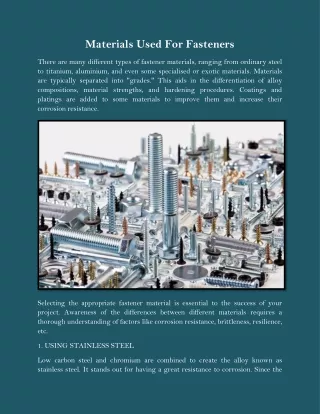 materials used for fasteners