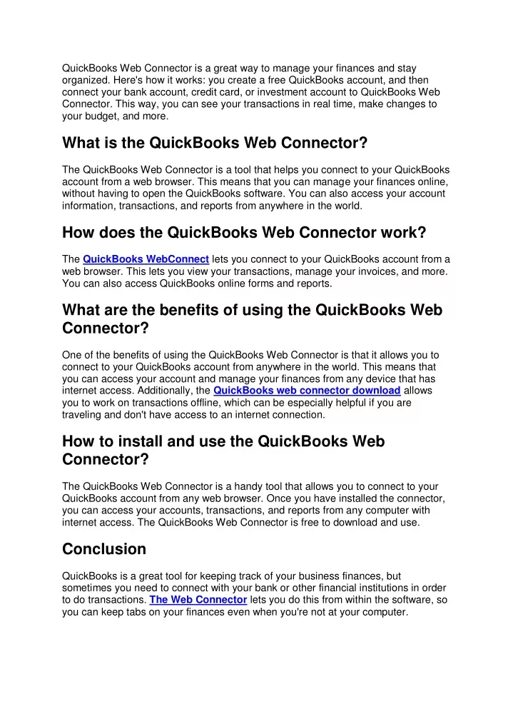 quickbooks web connector is a great way to manage