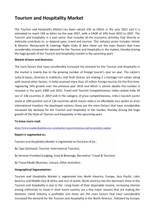 tourism and hospitality market the tourism