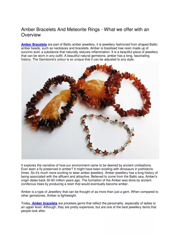 amber bracelets and meteorite rings what we offer
