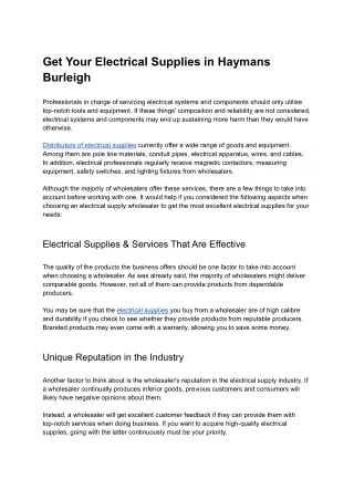 Haymans Burleigh Electrical Wholesaler