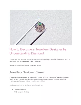 Easy Steps to Know How to Become a Jewellery Designer!