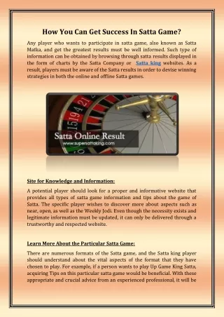 how you can get success in satta game