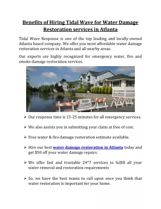 Benefits of Hiring Tidal Wave for Water Damage Restoration services in Atlanta