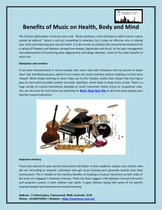 Benefits of Music on Health, Body and Mind