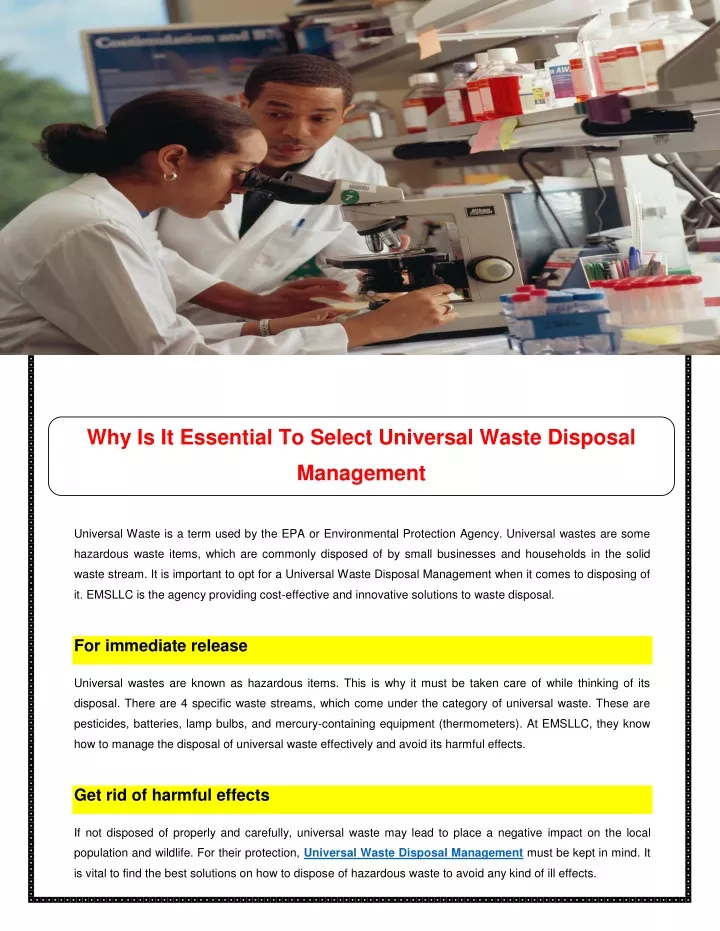 why is it essential to select universal waste