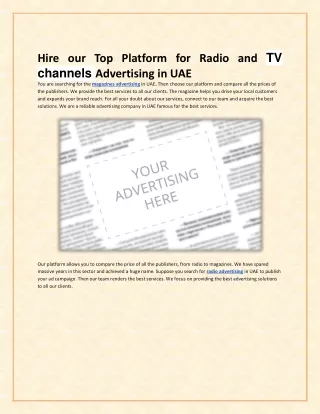 Hire our Top Platform for Radio and TV channels Advertising in UAE