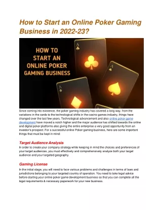 How to Start an Online Poker Gaming Business in 2022-23?