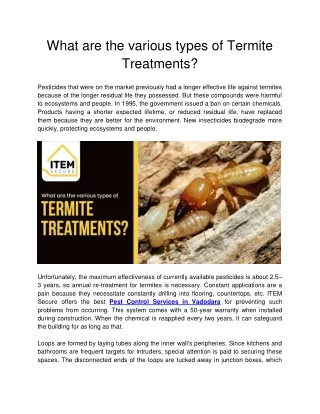 What are the various types of Termite Treatments?
