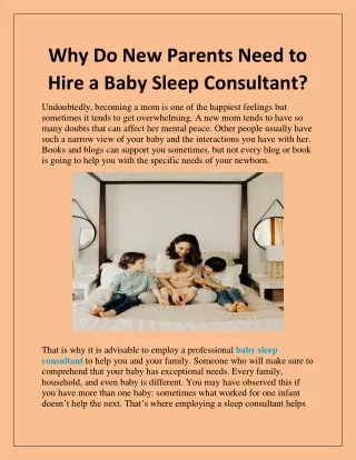 Why Do New Parents Need to Hire a Baby Sleep Consultant