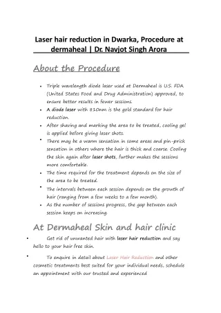 Procedure at dermaheal  Dr. Navjot Singh Arora, Laser hair reduction in Dwarka