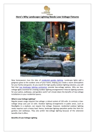 Here’s Why Landscape Lighting Needs Low-Voltage Fixtures - Illuminated Gardens