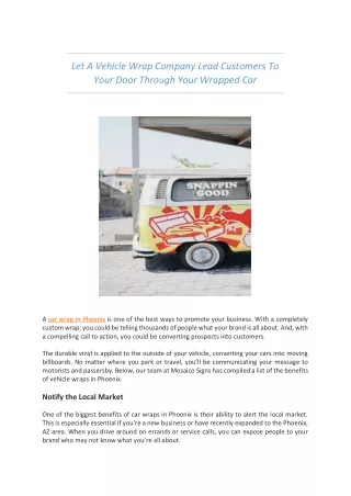 Let A Vehicle Wrap Company Lead Customers To Your Door Through Your Wrapped Car