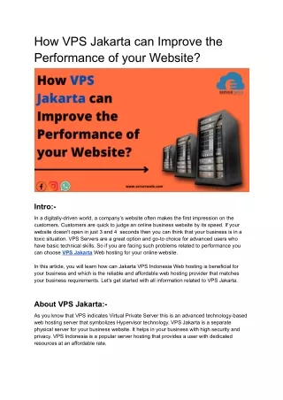 how vps jakarta can improve the performance