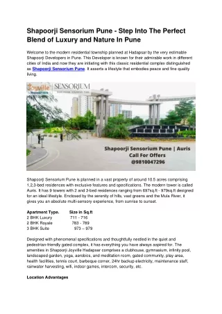 shapoorji sensorium pune step into the perfect
