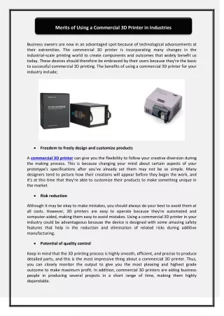 merits of using a commercial 3d printer
