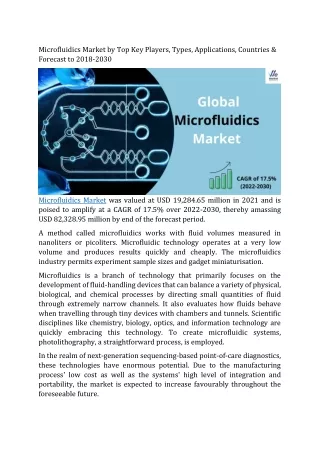 Microfluidics Market Growth analysis by 2030