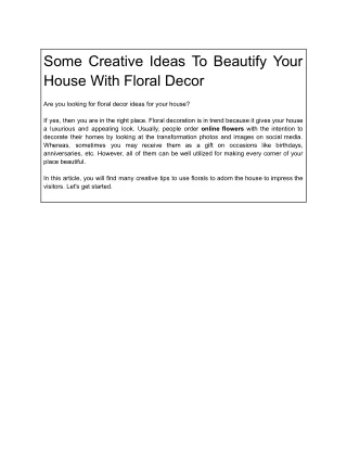 Some Creative Ideas To Beautify Your House With Floral Decor