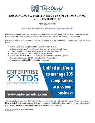 looking for a unified tds tcs solution across