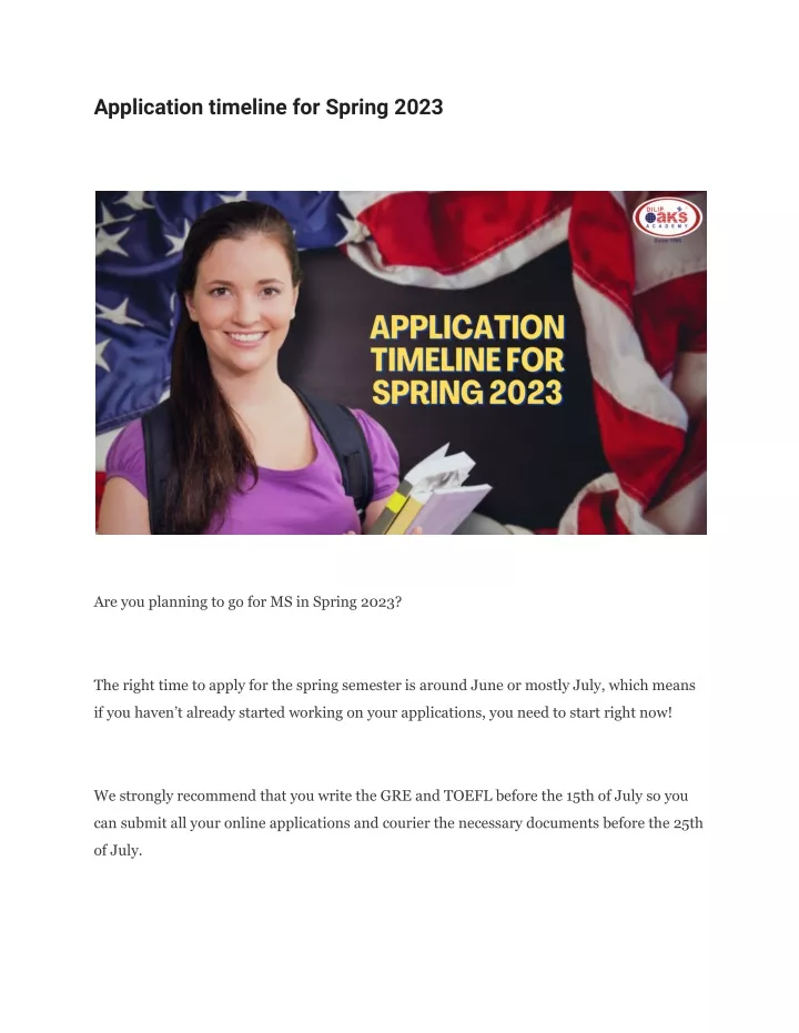 application timeline for spring 2023