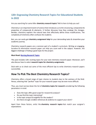 120 engrossing chemistry research topics