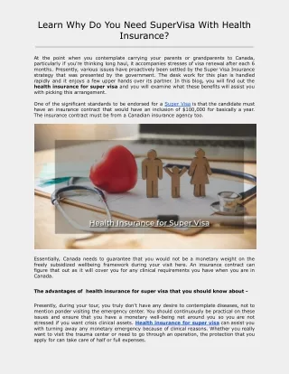 learn why do you need supervisa with health