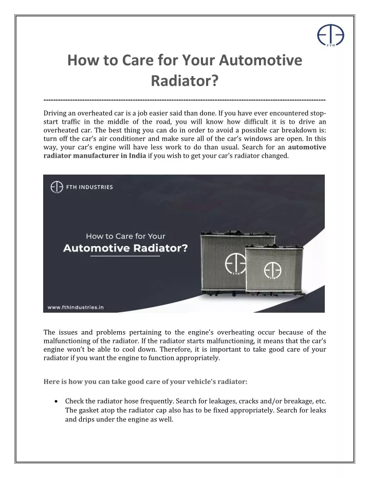 how to care for your automotive radiator