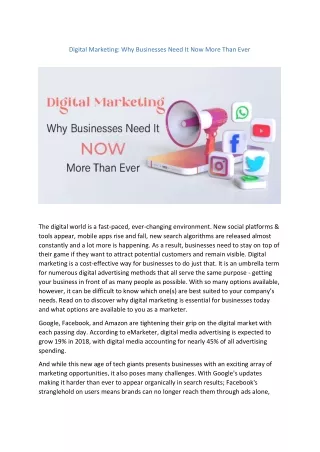 Digital Marketing- Why Businesses Need It Now More Than Ever
