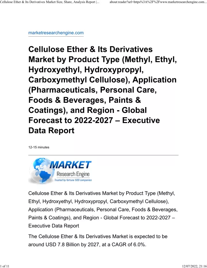 cellulose ether its derivatives market size share