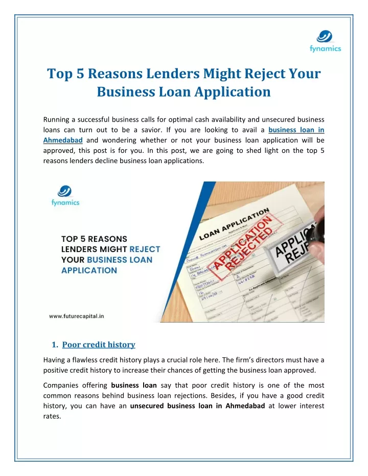 top 5 reasons lenders might reject your business