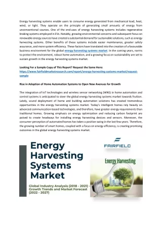 Energy Harvesting Systems Market 2022-2027 With Strategic Trends Growth, Revenue