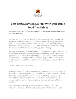 Best Restaurants In Nairobi With Delectable Food And Drinks