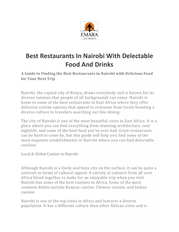 best restaurants in nairobi with delectable food