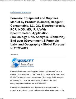 Forensic Equipment and Supplies Market