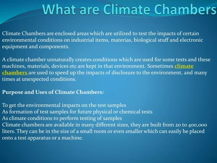 what are climate chambers