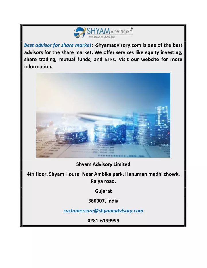 best advisor for share market shyamadvisory