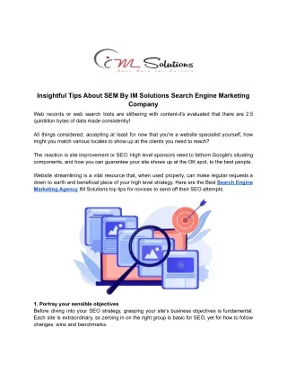 Insightful Tips About SEM By IM Solutions Search Engine Marketing Company