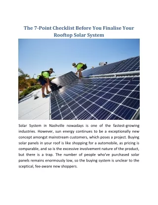 The 7-Point Checklist Before You Finalise Your Rooftop Solar System