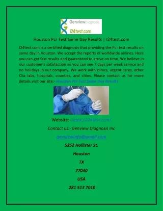 Houston Pcr Test Same Day Results I24test