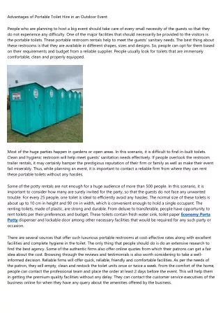 advantages of portable toilet hire in an outdoor
