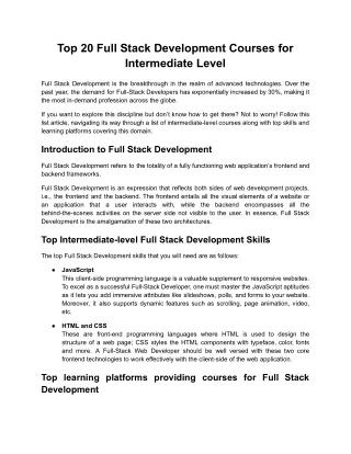 Top 20 Full Stack Development Courses, for Intermediate Level