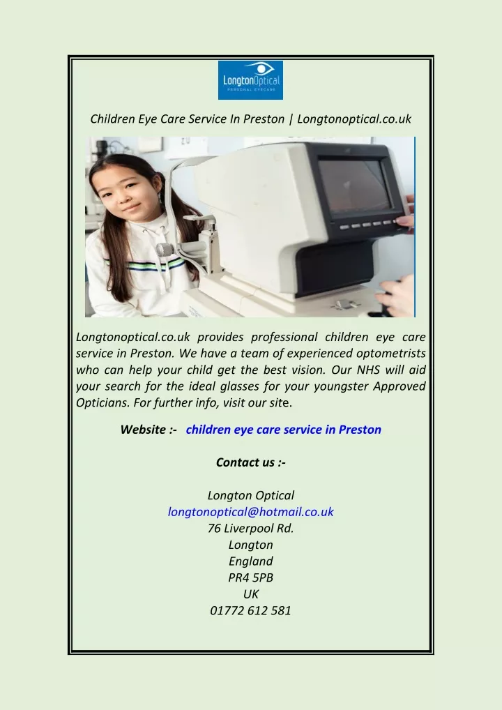 children eye care service in preston