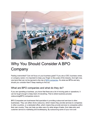 Why You Should Consider A BPO Company