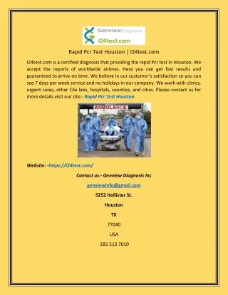 Rapid Pcr Test Houston  I24test