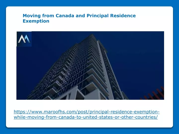 moving from canada and principal residence